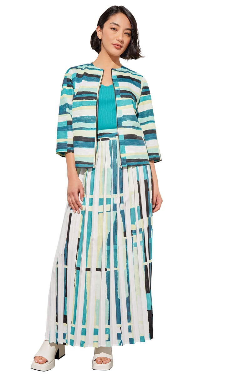 Ming Wang Abstract Print A-Line Skirt, Alternate, color, Berm/ Lim/ Whb