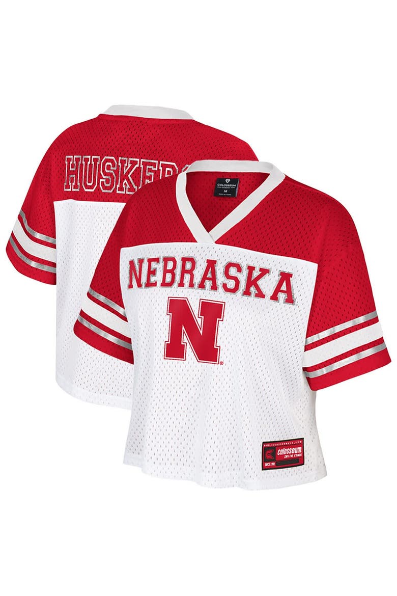 Women's Colosseum  White Nebraska Huskers Treasure Cropped Football Jersey, Main, color, White