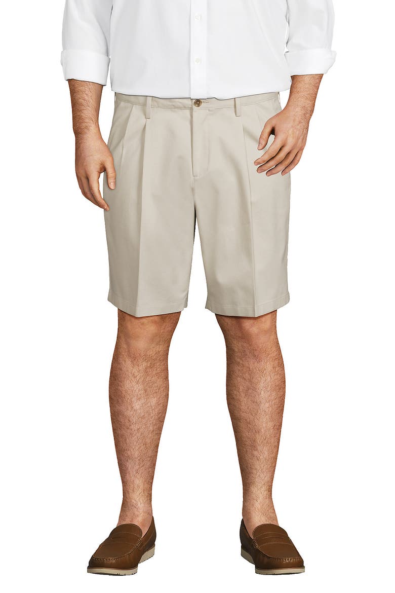 Comfort Waist Pleated 9" No Iron Chino Shorts, Alternate, color, Light Stone