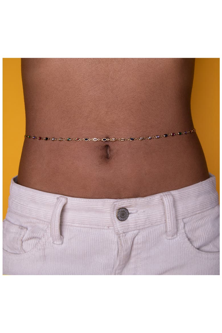Rainbow Crystal Station Belly Chain, Alternate, color, GOLD