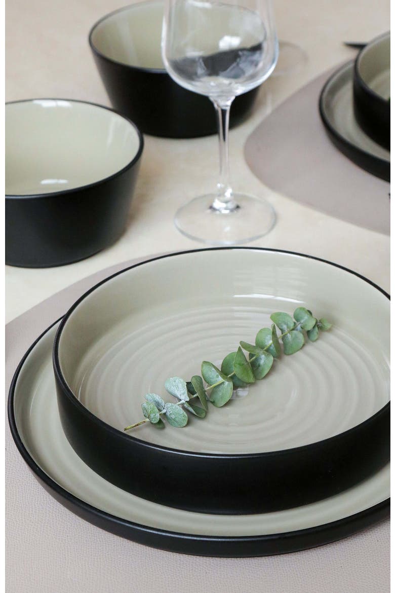 Elica Stoneware 12-Piece Dinnerware Set, Alternate, color, Beige and Black