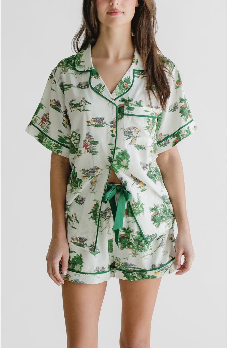Katie Kime Golf Toile Pajama Shorts Set, Main, color, Green