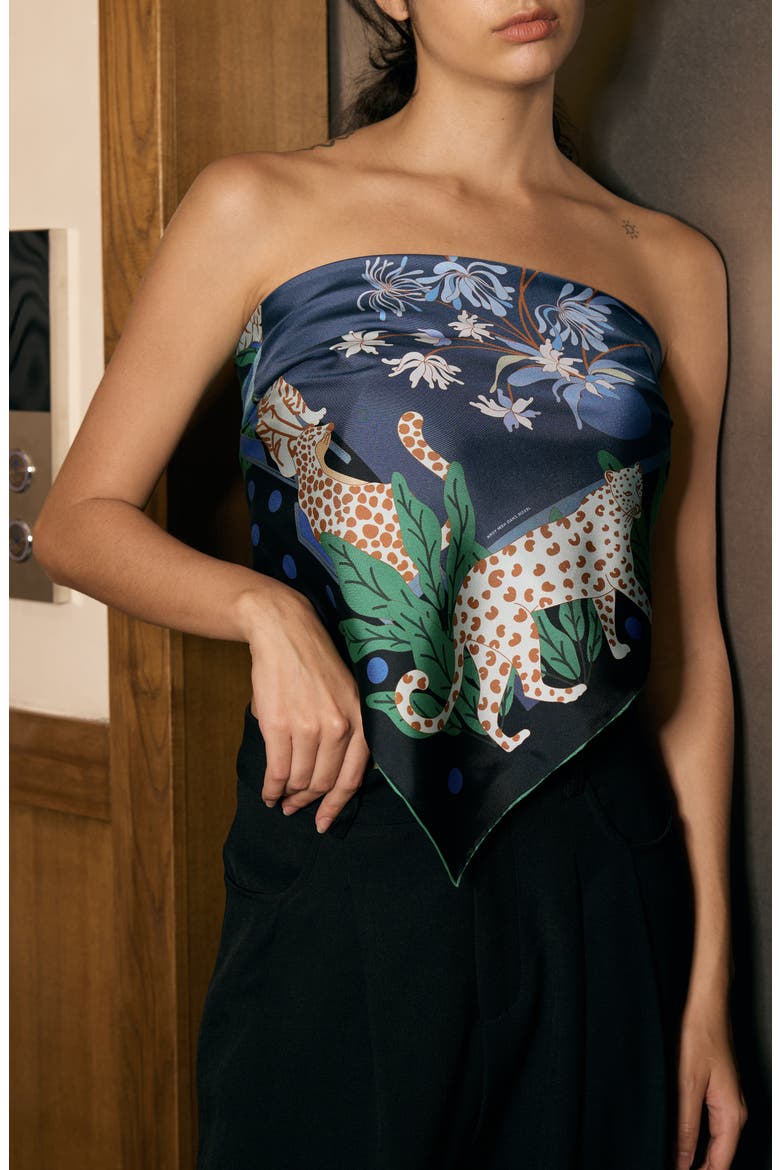 Double Sided Silk Scarf of Night Banquet, Alternate, color, Black