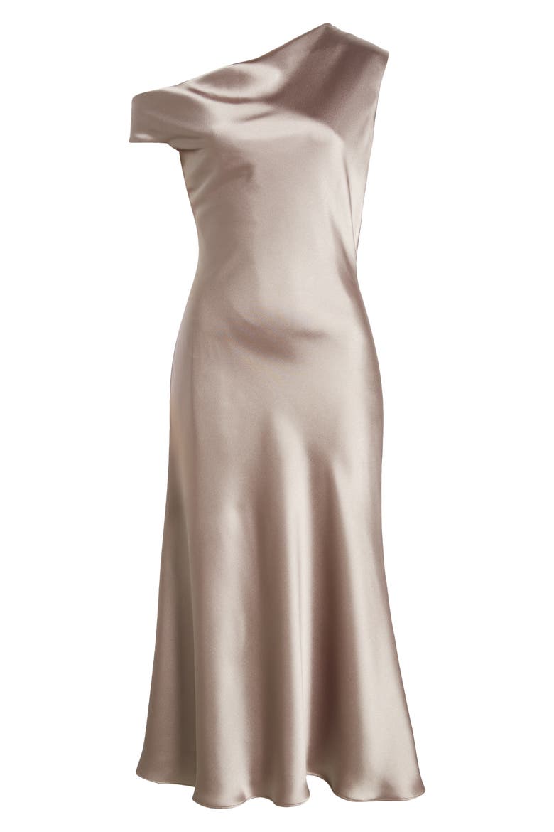 One-Shoulder Satin Midi Dress, Alternate, color, MOCHA