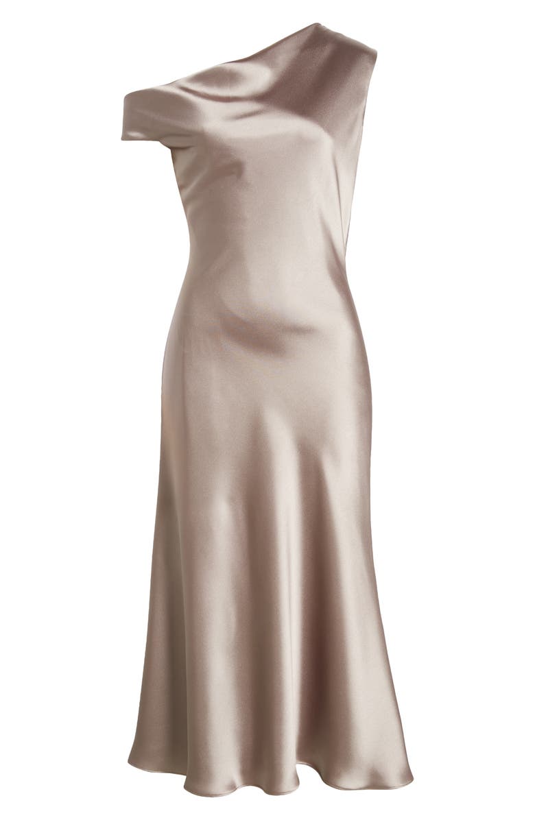 Amsale One-Shoulder Satin Midi Dress, Alternate, color, 