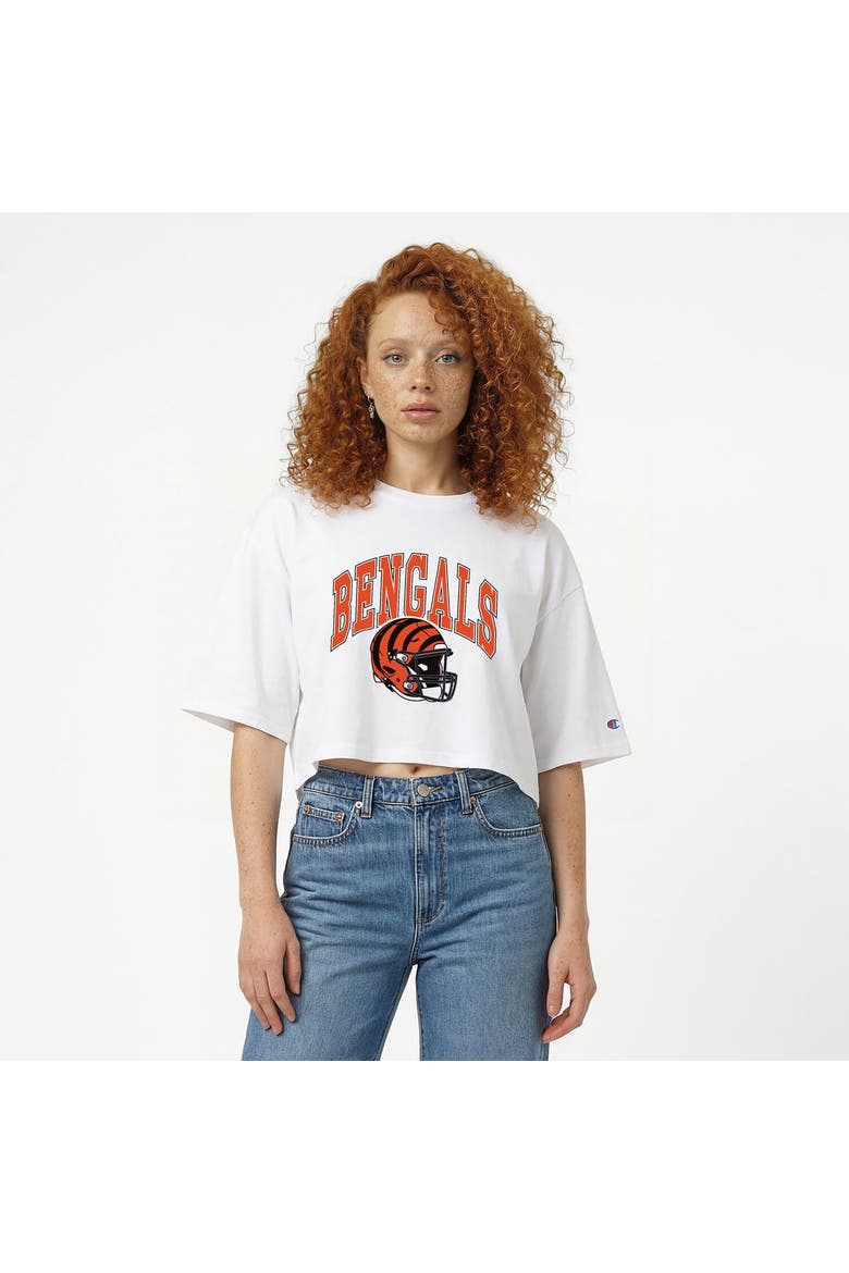Women's Champion  White Cincinnati Bengals Boyfriend Cropped T-Shirt, Main, color, White