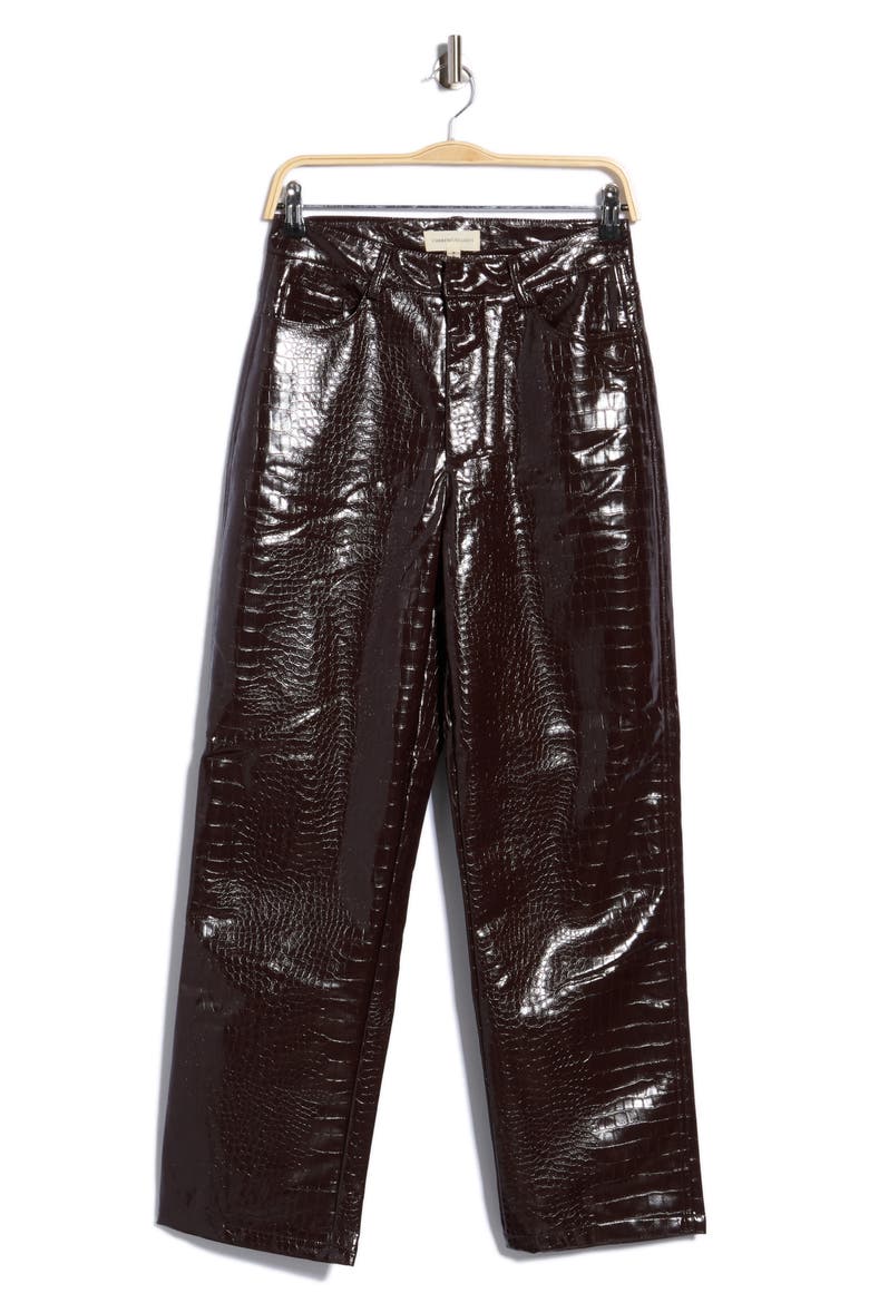Croc Embossed High Waist Straight Leg Faux Leather Pants, Alternate, color, CHOCOLATE PLUM CROC