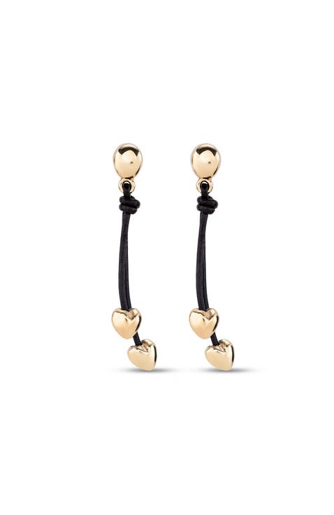 Leather Drop Earrings With Two Small Hearts