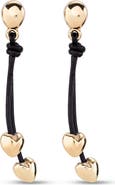UNODE50 Leather Drop Earrings with Two Small Hearts