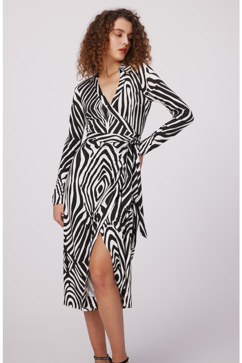 Abigail Zebra Print Long Sleeve Silk Wrap Dress, Alternate, color, ZEBRA IVORY LG
