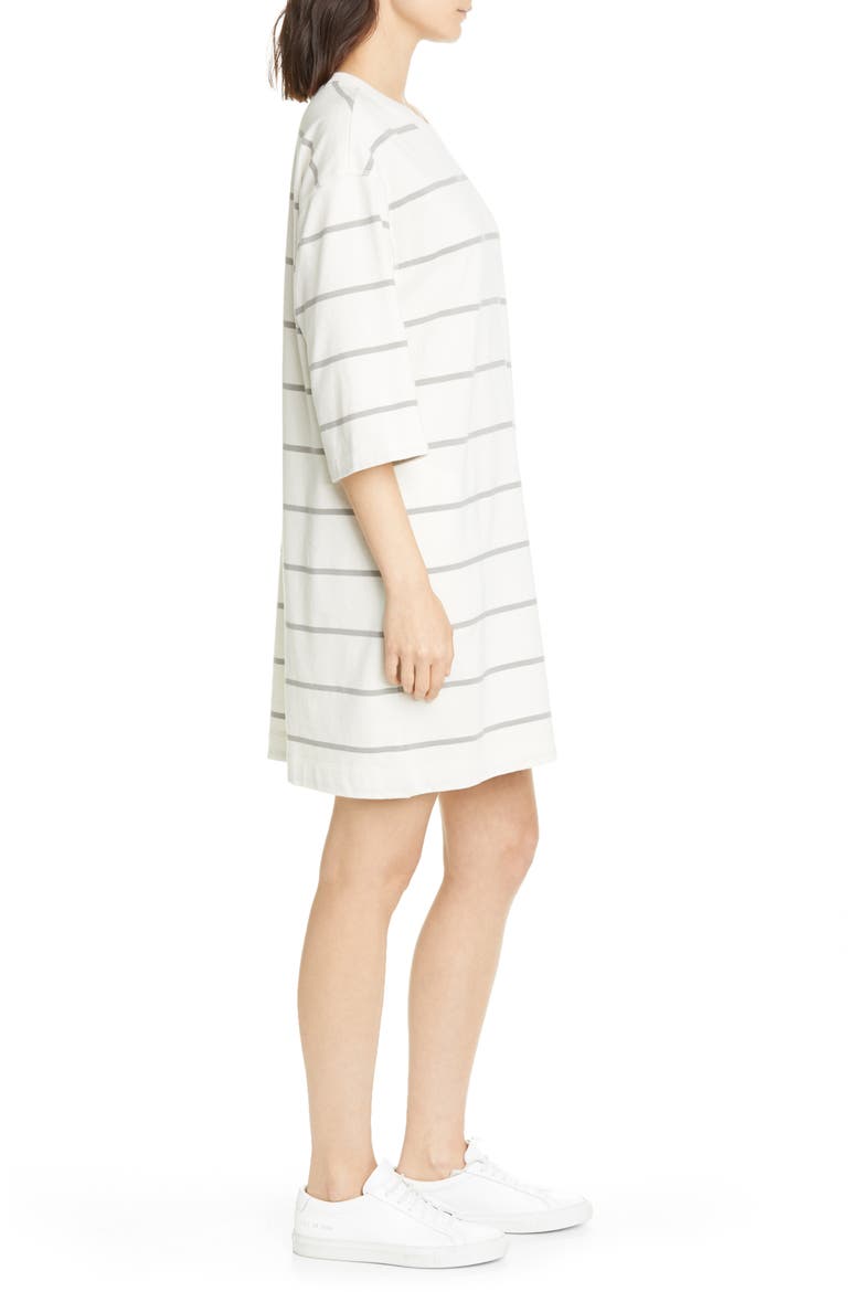Plaited Stripe Jersey Sweatshirt Dress, Alternate, color, CHALK/ SMOKE COMBO