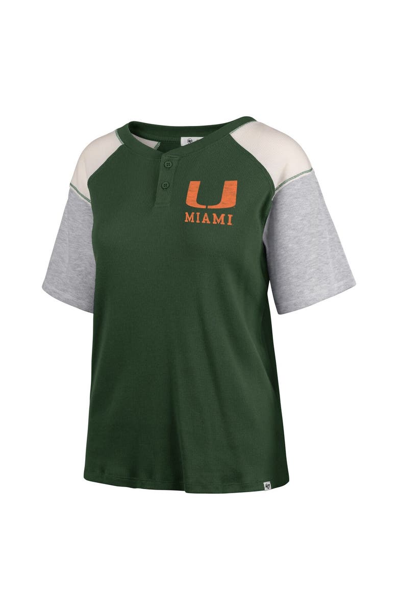 '47 Women's '47 Green Miami Hurricanes Underline Harvey Colorblock Raglan Henley T-Shirt, Alternate, color, Green