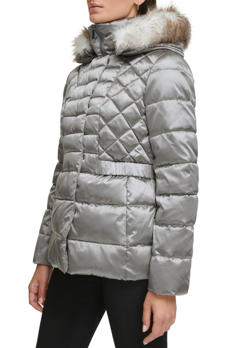 Kenneth Cole New York Core Mixed Puffer Jacket with Faux Fur Trim, Alternate, color, Gunmetal