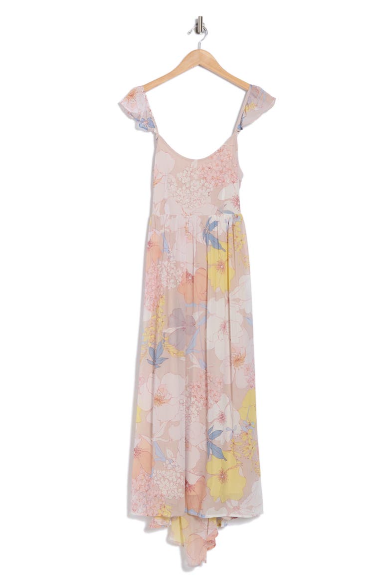 Floral Open Back Tie Maxi Dress, Alternate, color, NATURAL/ BLUE