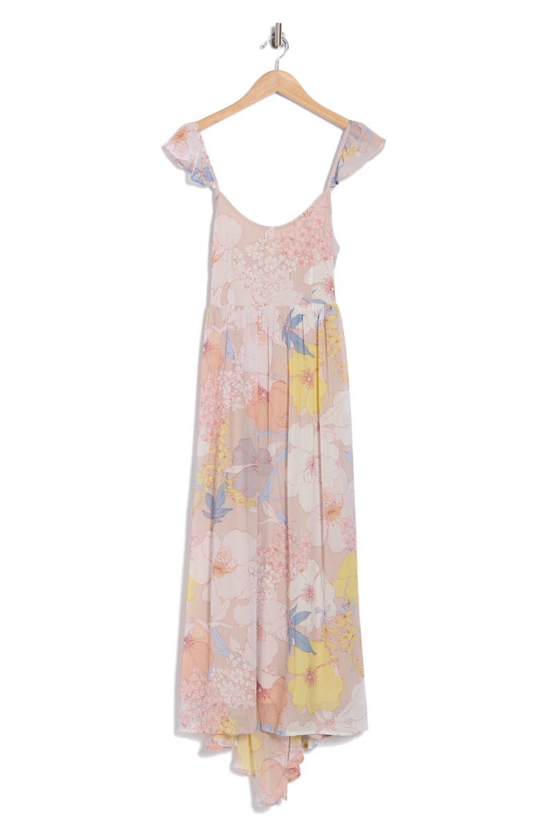 Lovestitch Floral Open Back Tie Maxi Dress, Alternate, color, Natural/ Blue