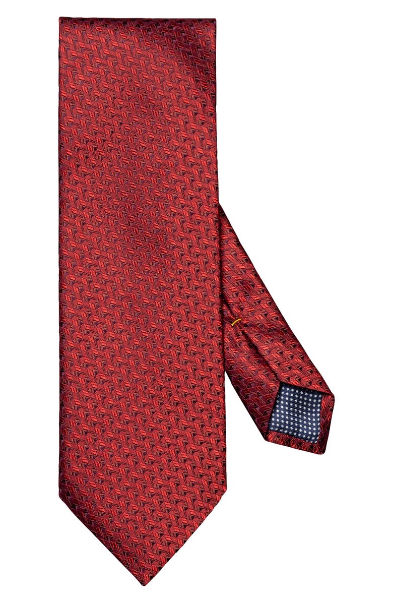 Eton Geometric Pattern Silk Tie, Main, color, Medium Red
