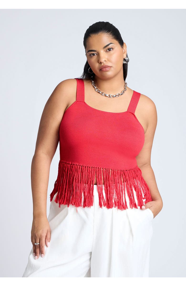 ELOQUII Fringe Crop Top, Main, color, High Risk Red