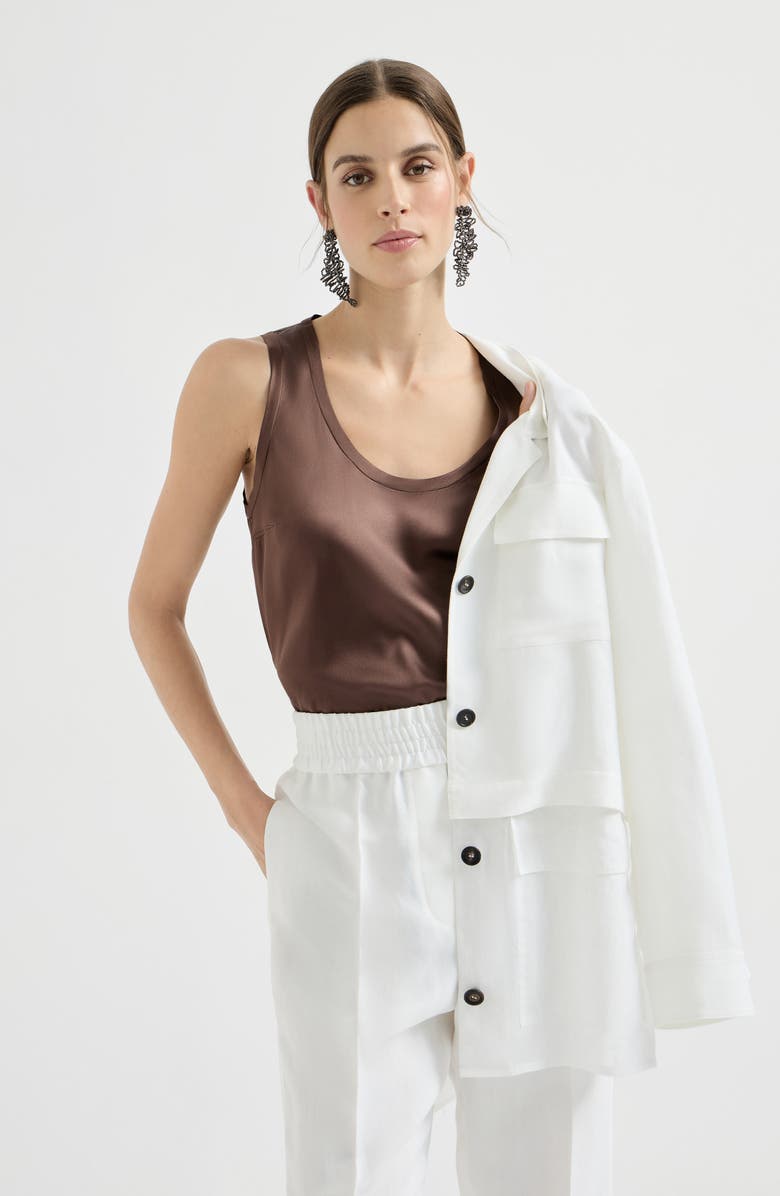Brunello Cucinelli Satin top, Alternate, color, Brown