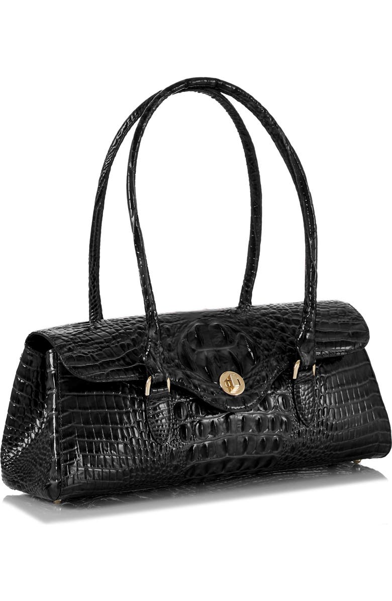 Brahmin Dayan Croc Embossed Leather Satchel, Alternate, color, Black