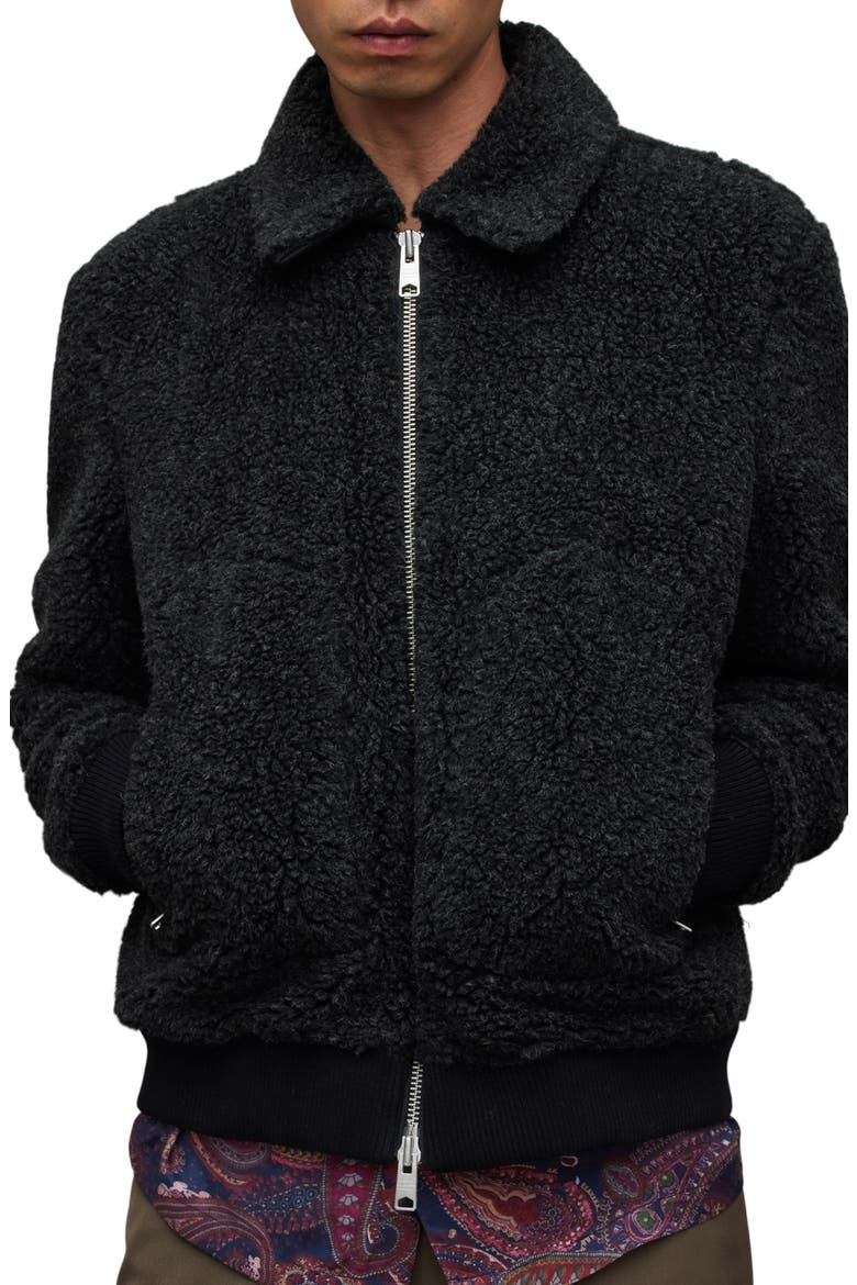 Faux Shearling Buzz Bomber Jacket, Alternate, color, CINDER MARL