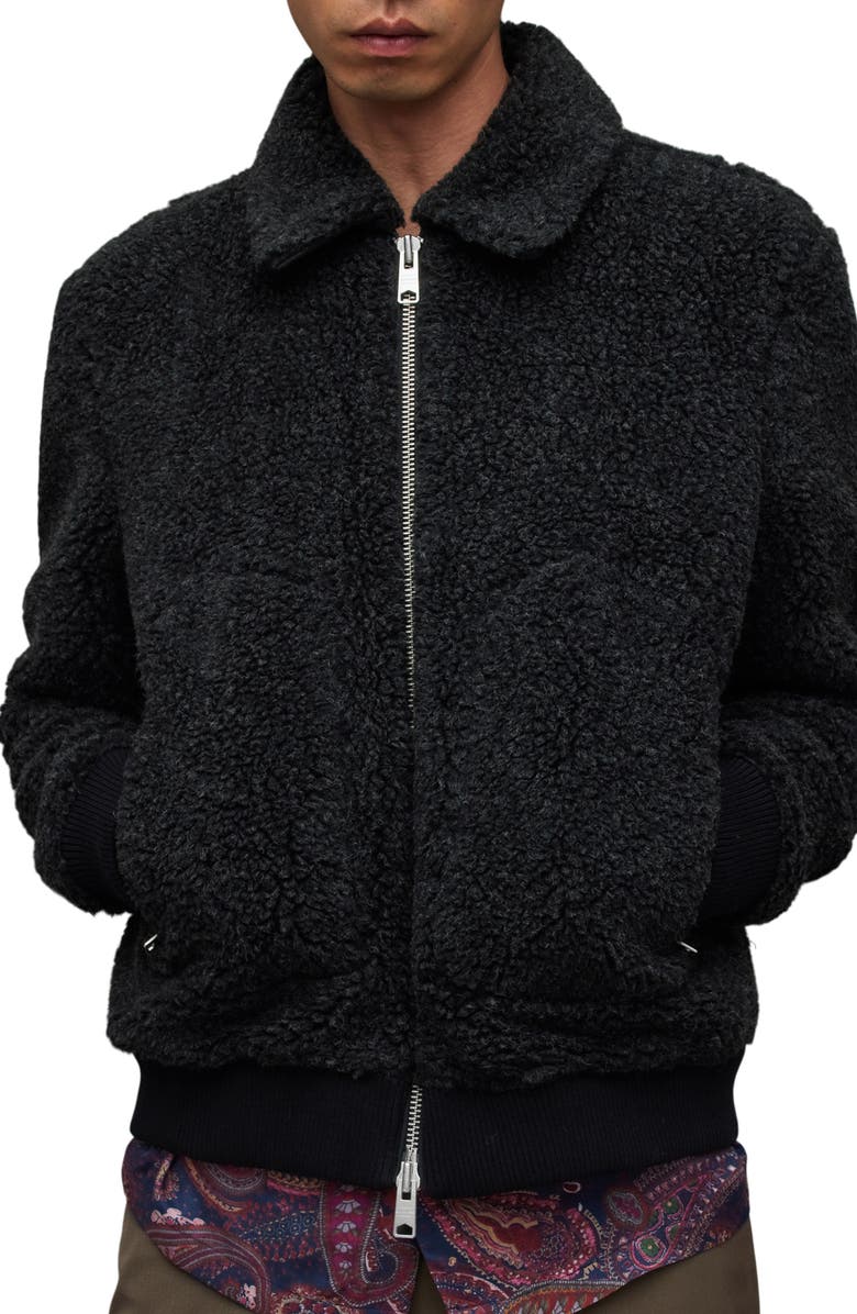 AllSaints Faux Shearling Buzz Bomber Jacket, Alternate, color,