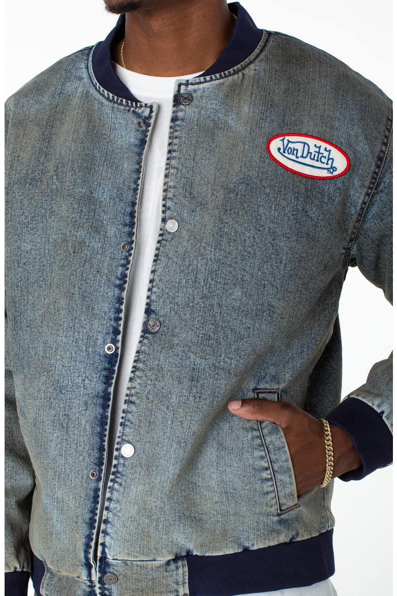 Bones Denim Bomber Jacket, Alternate, color, HAZESTONE