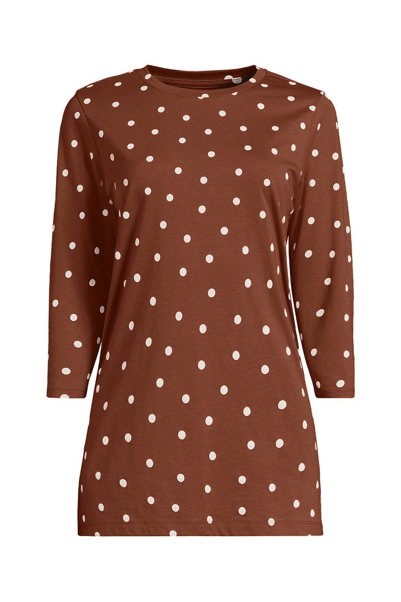 3/4 Sleeve Cotton Supima Tunic, Alternate, color, Rich Ginger Brown Polka Dot
