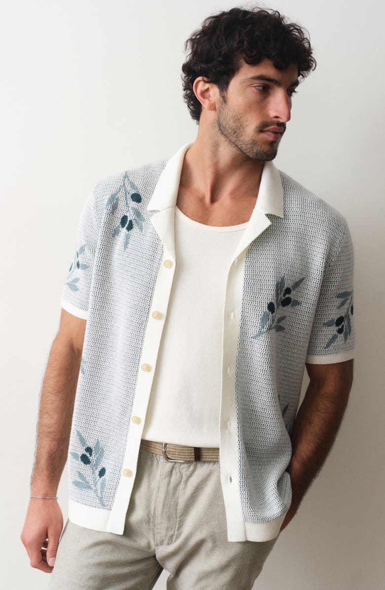 Marine Layer Asher Olivo Cotton Sweater Resort Shirt, Alternate, color, White Olive Motif