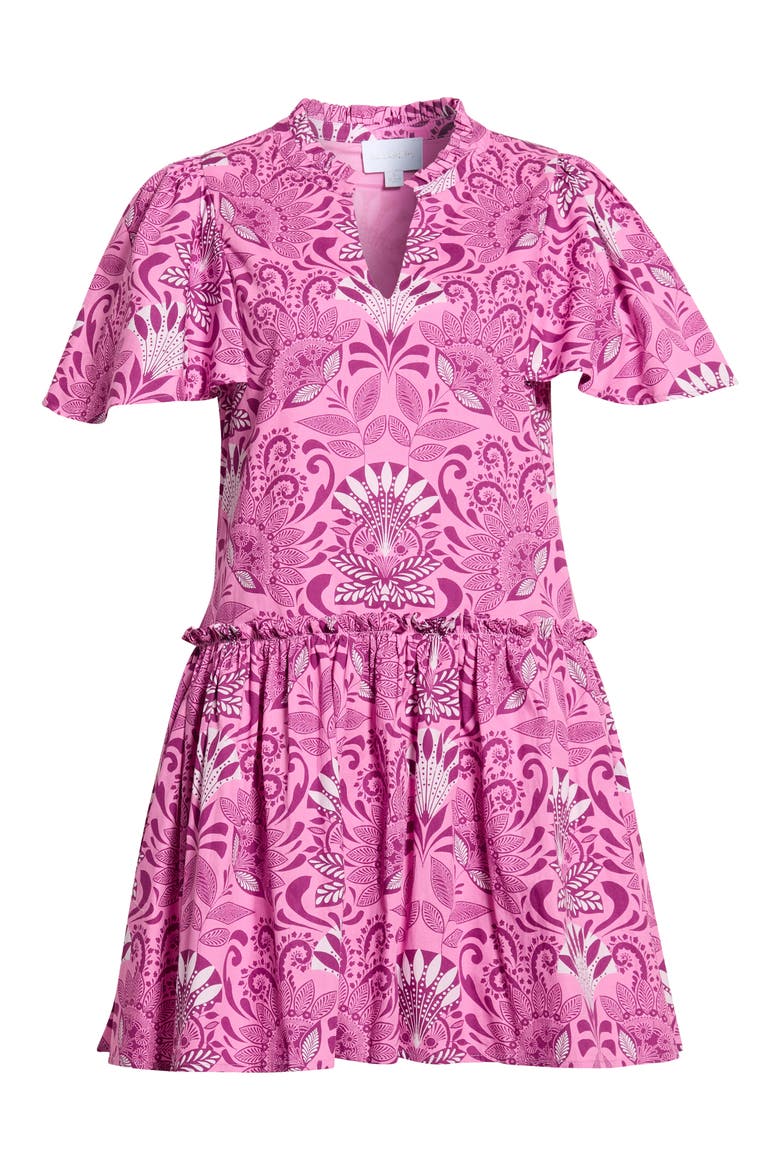 Rockabye Mixed Floral Print Cotton Trapeze Minidress, Main, color, PURPLE-PINK