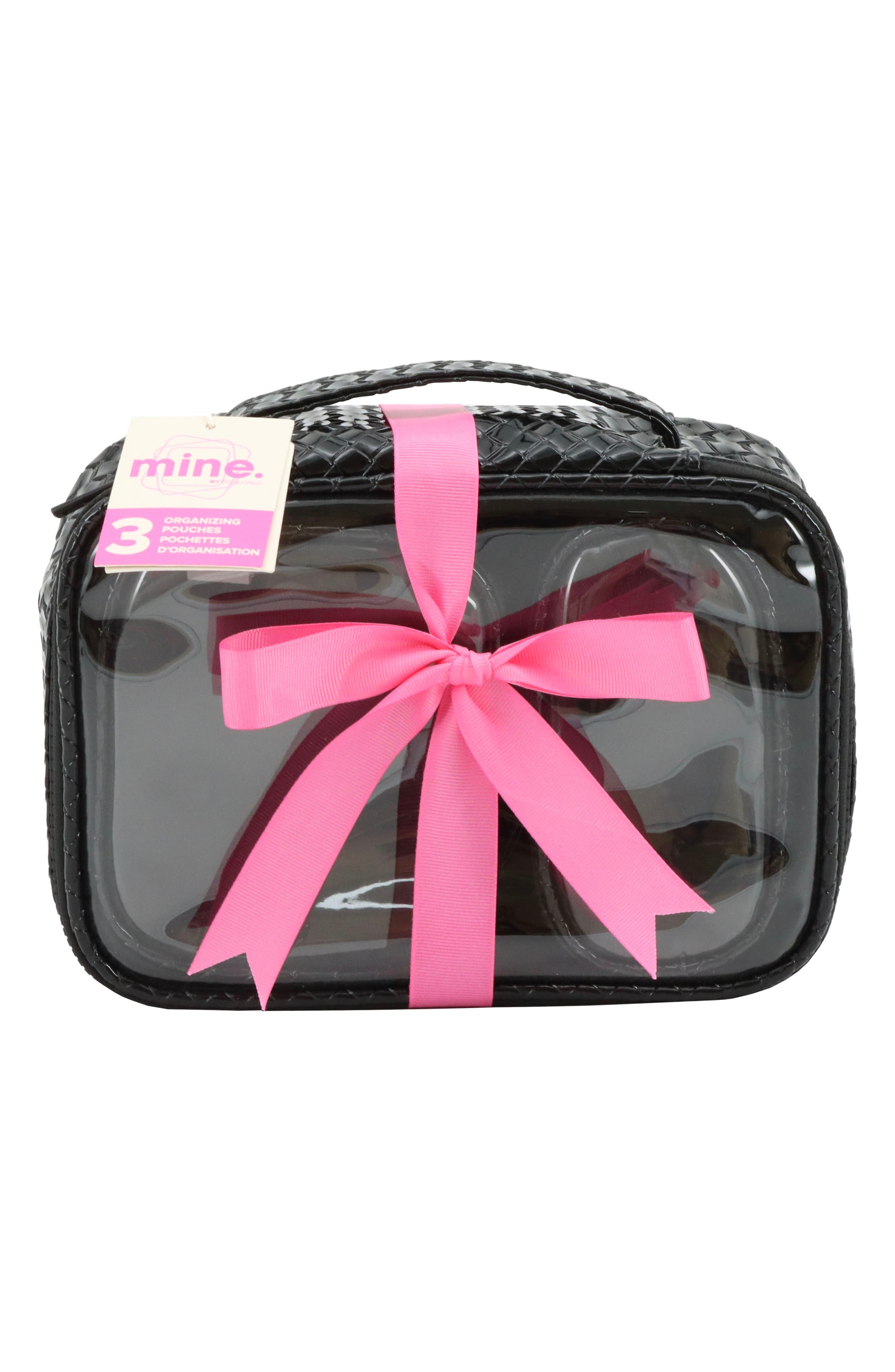 Set of 3 Cosmetic Bags, Alternate, color, BLACK