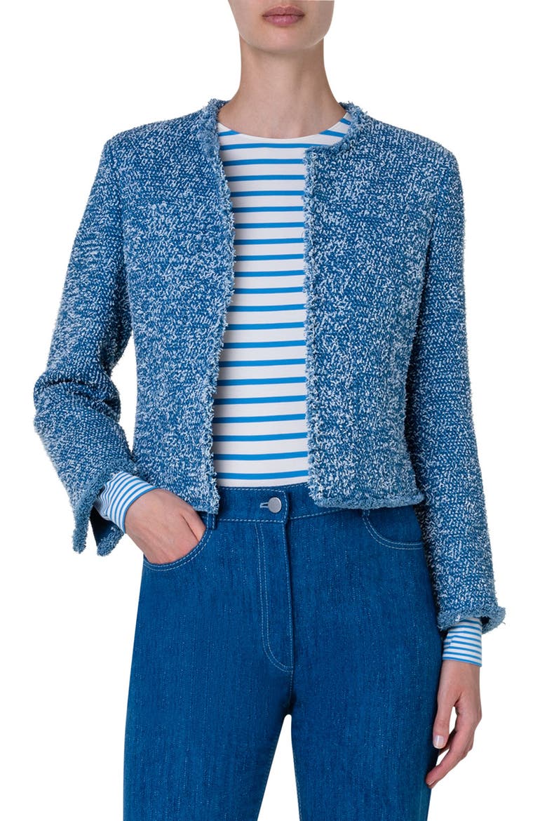 Stretch Cotton Tweed Jacket, Main, color, MEDIUM BLUE DENIM