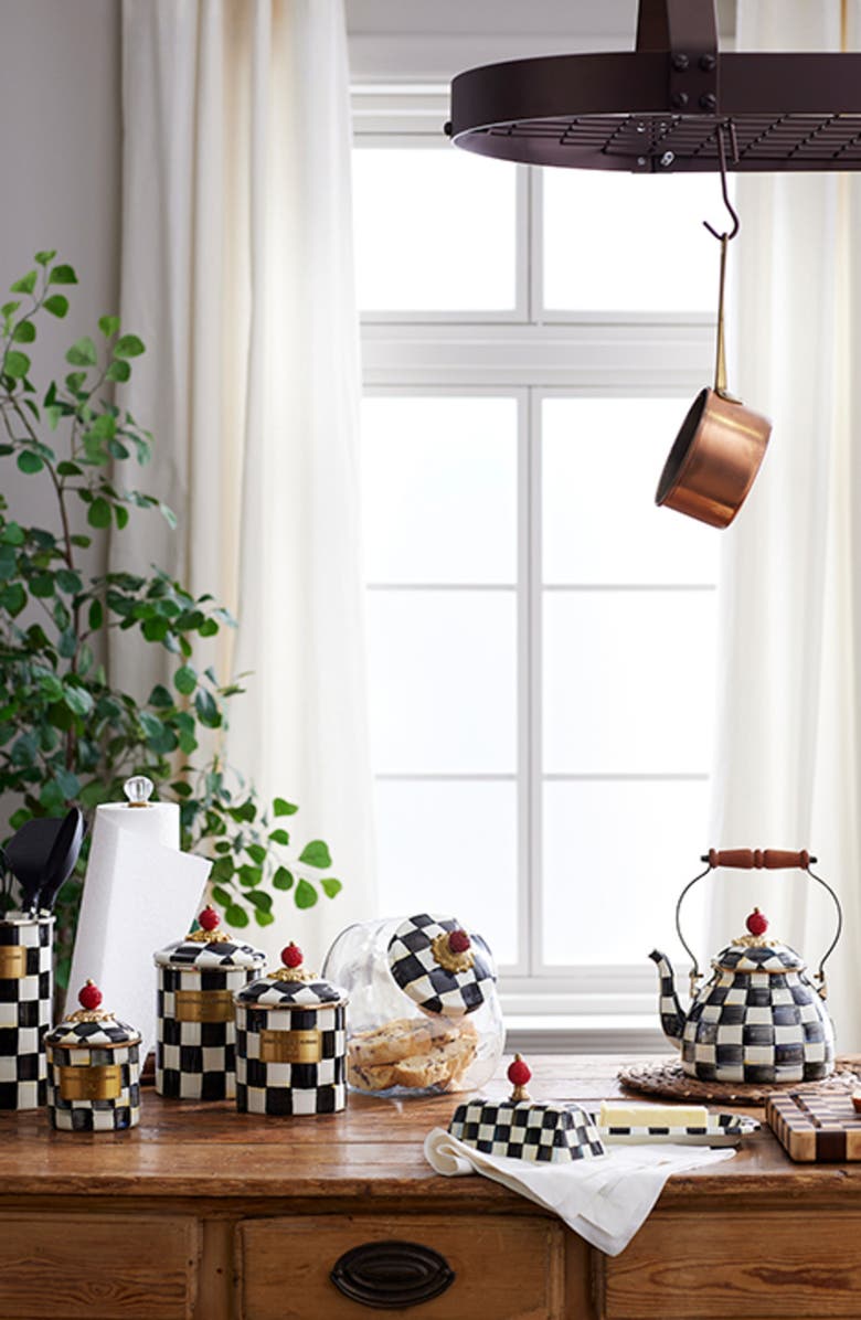 MACKENZIE CHILDS Check Enameled Steel 2-Quart Tea Kettle, Alternate, color, Black/ White