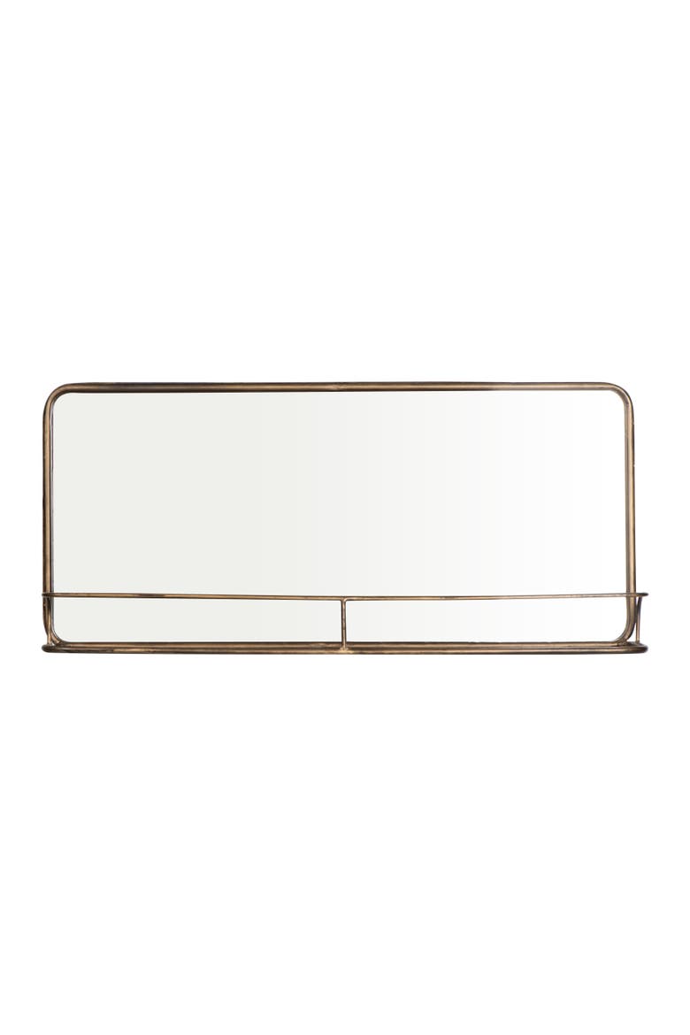 Wide Metal Framed Wall Mirror with Shelf, Brass, Main, color, Brass