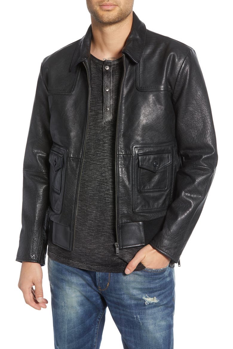 Regular Fit Leather Jacket, Main, color, BLACK