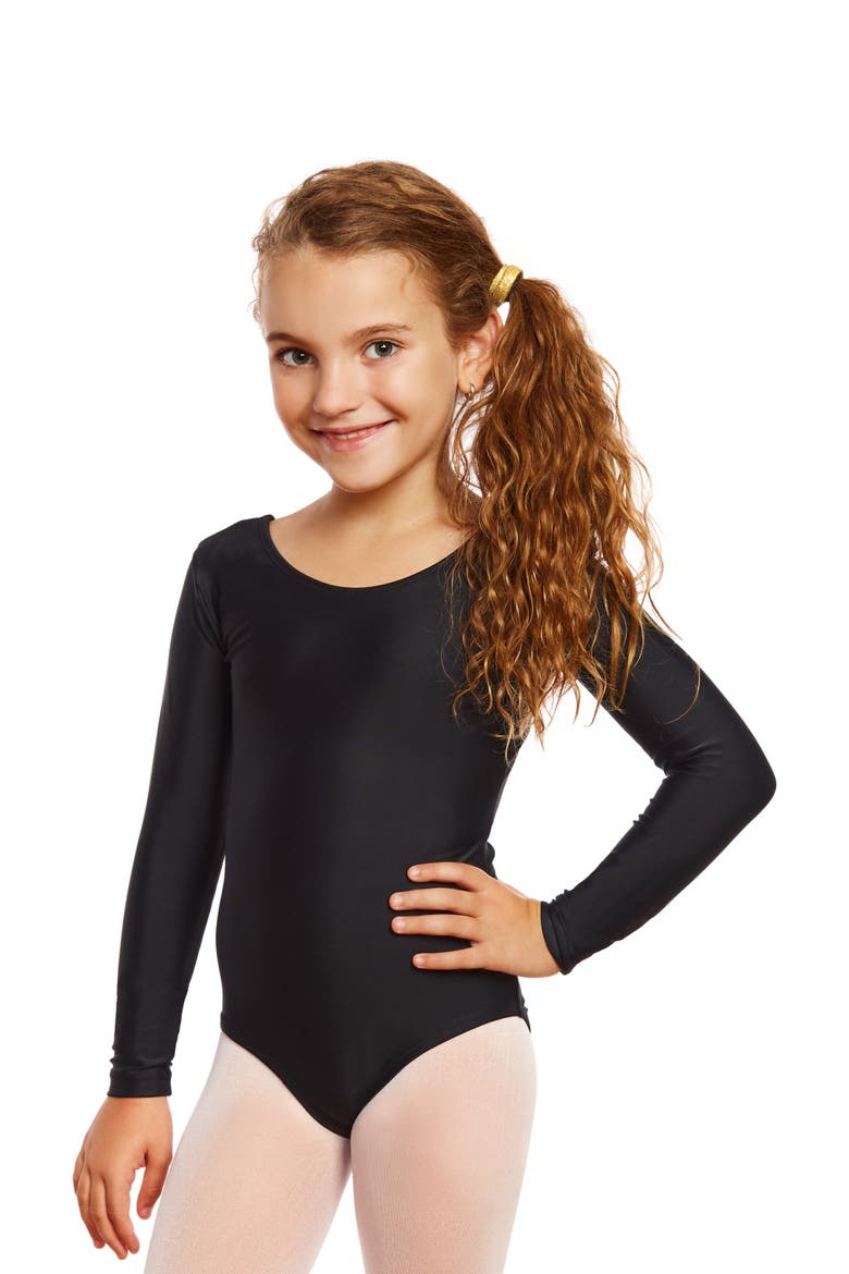 Girls Long Sleeve Leotard, Main, color, BLACK