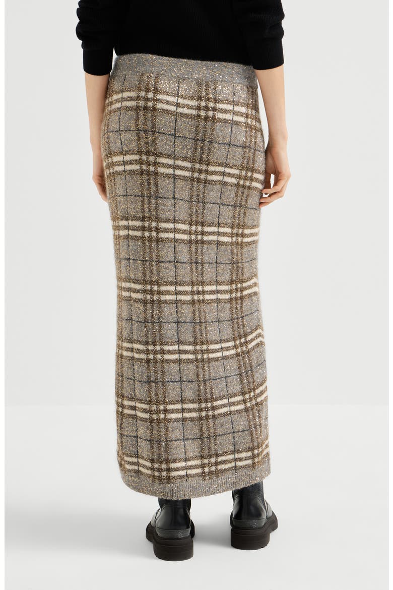 Dazzling mohair prince of wales knit skirt, Alternate, color, Light Brown