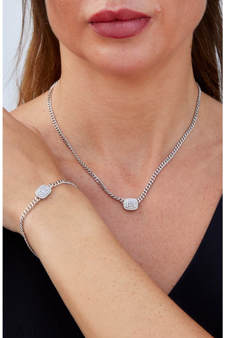Pavé Station Curb Chain Necklace, Alternate, color, WHITE