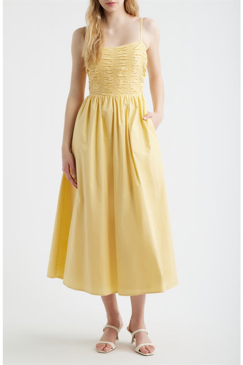 Smock Bodice Cotton Sundress, Main, color, BUTTER YELLOW