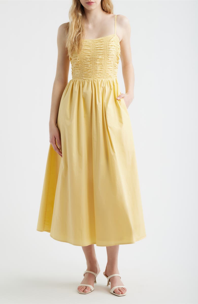 FREEMARKET Smock Bodice Cotton Sundress, Main, color, Butter Yellow