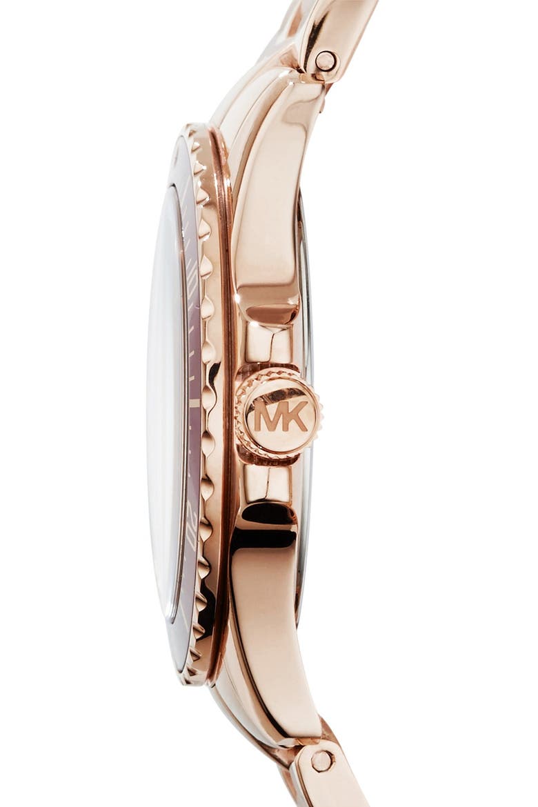 Michael Kors 'Tatum' Crystal Index Bracelet Watch, 33mm, Alternate, color, ROSE GOLD/ RED