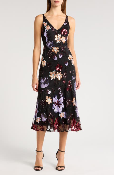 Ali Floral Sequin Midi Dress