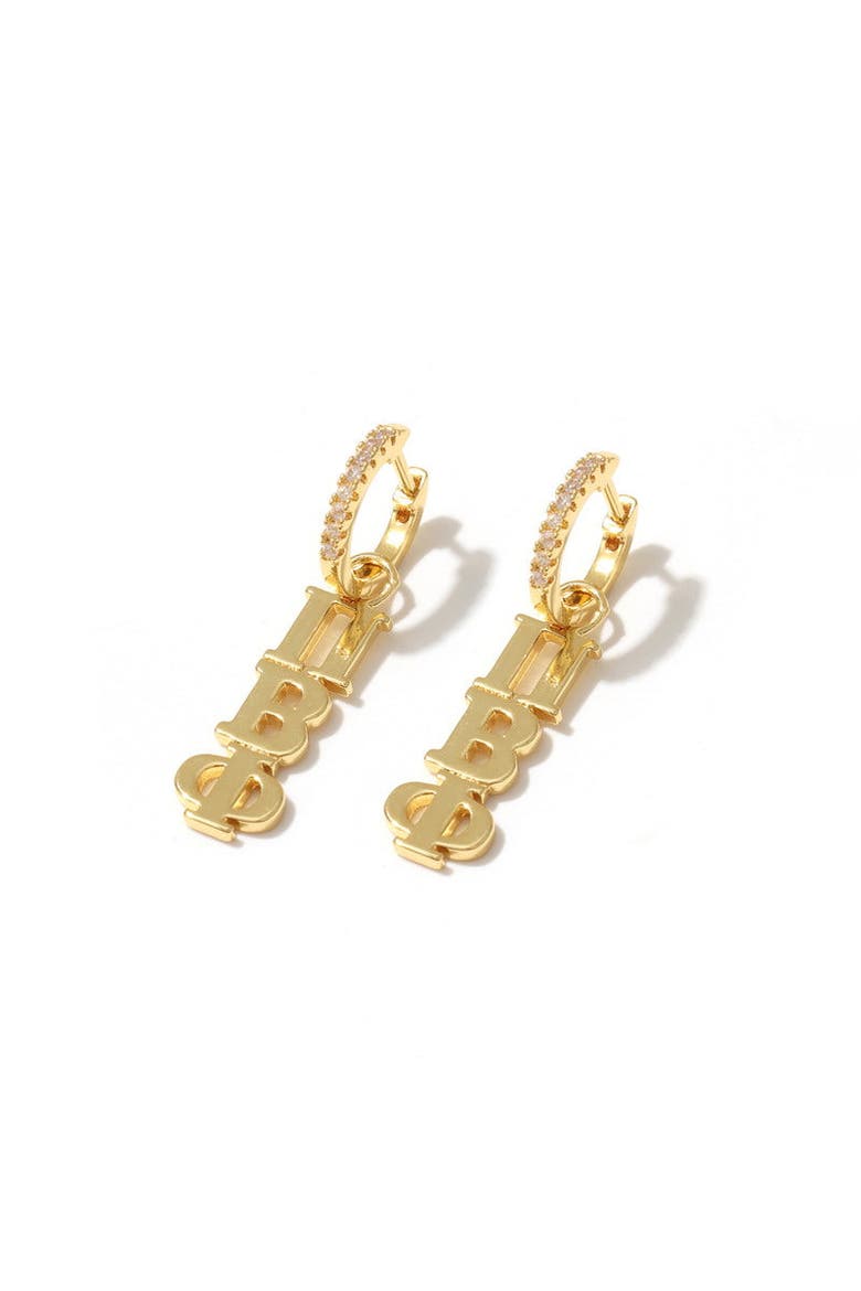 Pi Beta Phi Greek Letter Huggie + Charm Earrings, Main, color, Yellow Gold