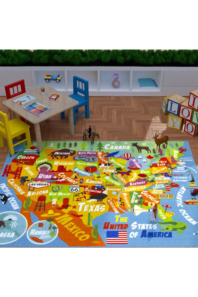 Educational Rug USA Map, 8 feet x 10 feet, Alternate, color, Multicolored