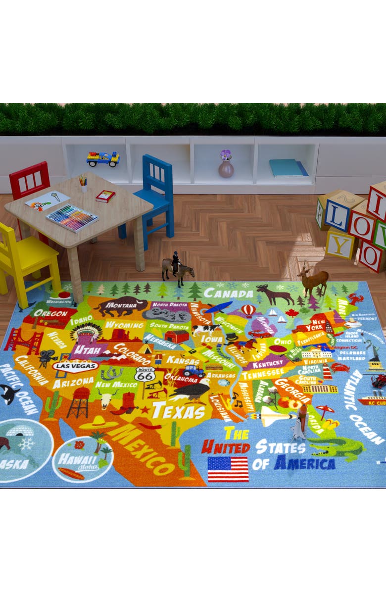 KC Cubs Educational Rug USA Map, 8 feet x 10 feet, Alternate, color, Multicolored