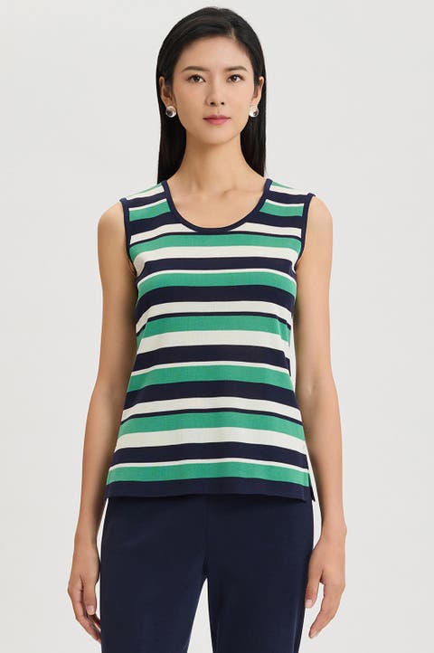 Mid-Length Stripe Scoop Neck Knit Tank