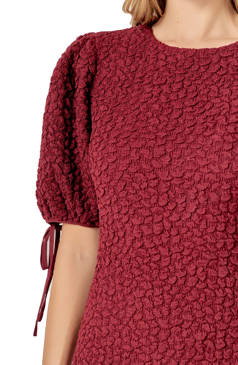 English Factory Textured Puff Sleeve Midi Dress, Alternate, color, Burgundy