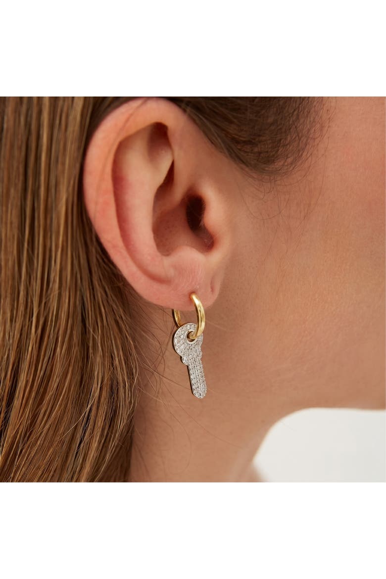 Key Gold Color Hoop Sterling Silver Earring, Alternate, color, Silver