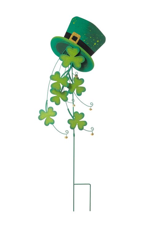 St. Patrick's Metal Leprechaun Hat Shamrocks Yard stake