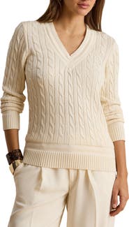 Lauren Ralph Lauren Cable Stitch V-Neck Sweater