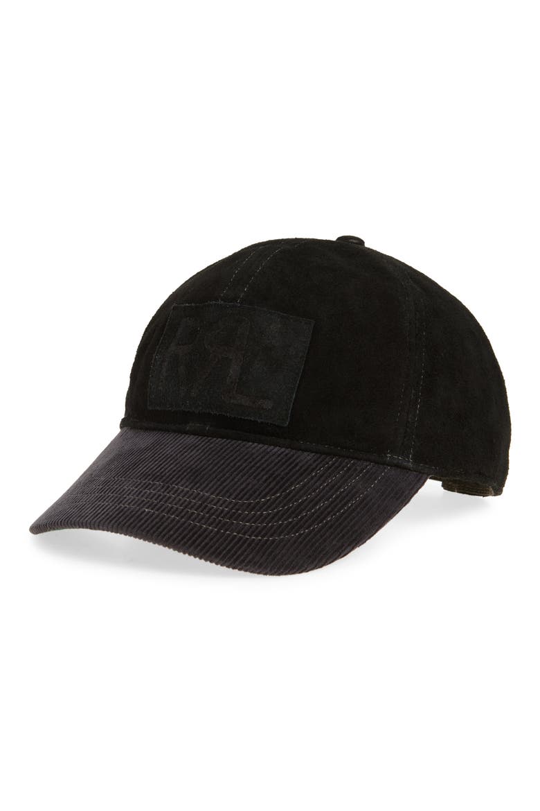 Roughout Suede Baseball Cap, Main, color, BLACK